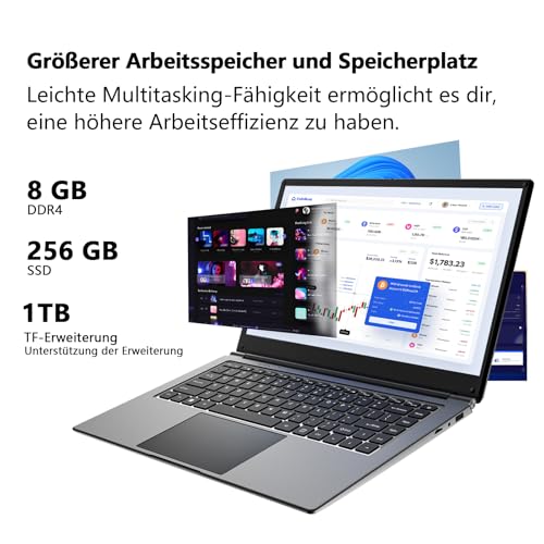 16-Zoll-Laptop, tragbarer Laptop mit 8GB DDR und 256GB SSD,erweiterbar auf 1 TB.Pentium-Quad-Core-Prozessor bis zu 2,64 GHz.9000-mAh-Akku.Mini-HDMI-Schnittstelle.Dualband-WLAN.Webcam.Schlanke Laptops