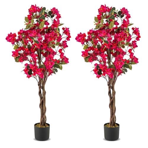 GIANTEX Bougainvillea Artificial de 120 cm de Alto, Árbol de Buganvilla Falso en Maceta con Flores Abiertas y Ramas Realistas, Planta Decorativa para Entrada, Salón, Oficina (Rosa,2)
