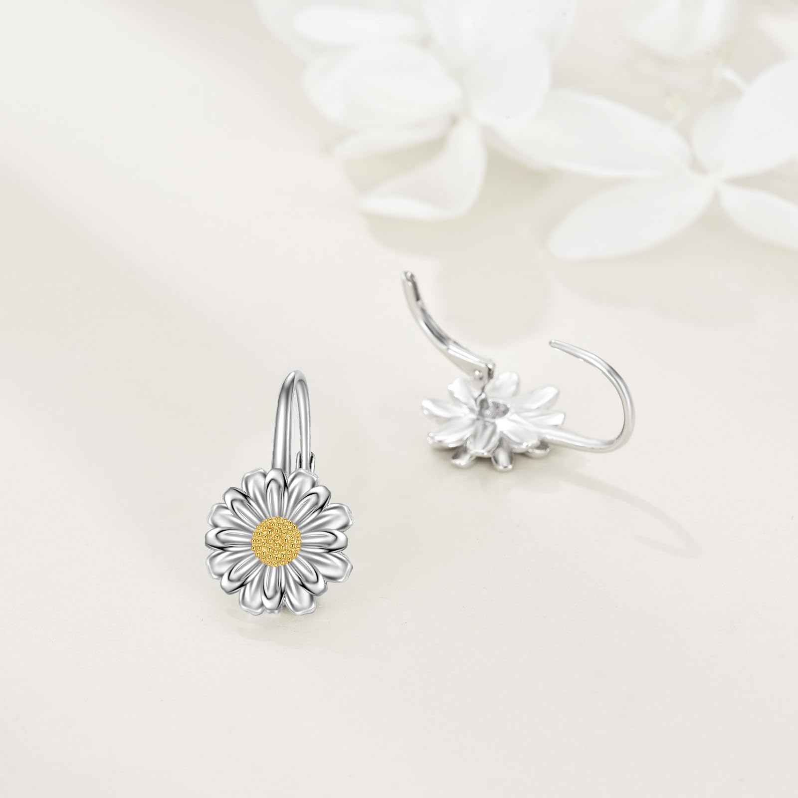 Orecchini da donna a forma di margherita, in argento Sterling 925, con chiusura a monachella, placcati oro, idea regalo per lei
