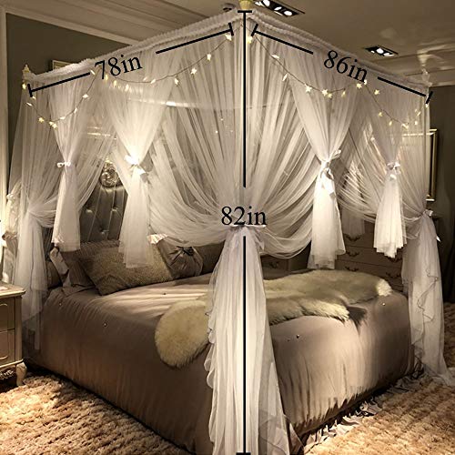 Image of DIVAYANSHI 4 Corners Post Canopy Bed Curtain - Royal Luxurious Cozy Drape Netting - 3 Opening Mosquito Net - Cute Princess Bedroom Decoration Accessories (86 inch W*78 inch L*82 inch H /(Suggested for King))