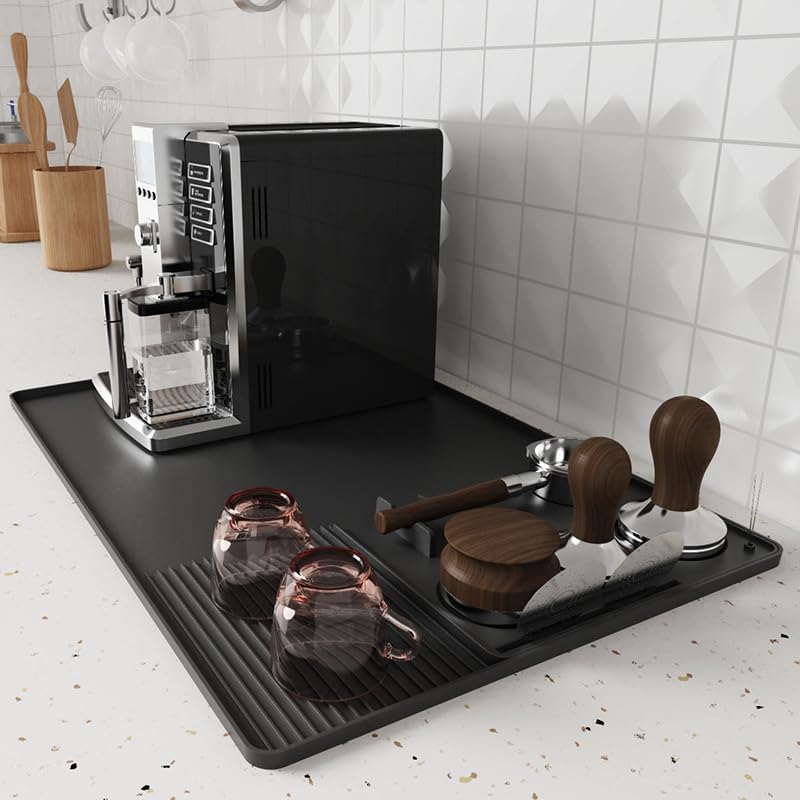 Image of MTRoyaldia Coffee Maker Mat for Kitchen Counter with Tamping Mat, 40x60cm Silicone Coffee Bar Pad, Anti-Slip, Heat Resistant Pad for Espresso Machines, Dinner Plates, Ice Cream Machines