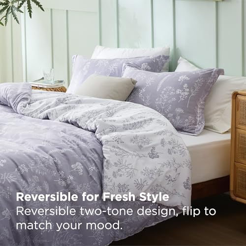 Image of Bedsure Full Comforter Set - Lavender Bed Set, 3 Pieces Cute Floral Bedding, 1 Soft Reversible Botanical Flowers Comforter and 2 Pillow Shams