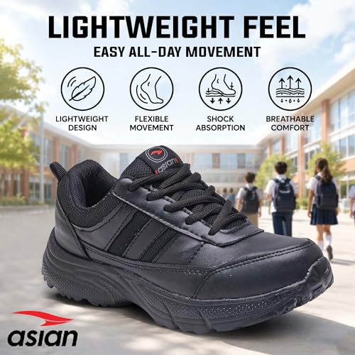 Image of ASIAN Expo-31 Lace School Shoes for Kids | Comfortable School Shoes for Boys & Girls with Soft Cushioning, Durable Upper, Secure Lace Fit & Steady Grip Sole