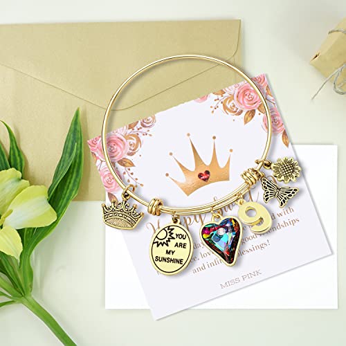 9 Year Old Girl Birthday Bracelet Gifts For Birthday Happy 9Th Birthday Gifts Ideas For Girls Daughter Granddaughter Niece Sister 14K Gold Plated Charm Bracelets Bday Presents Favors #TOP4