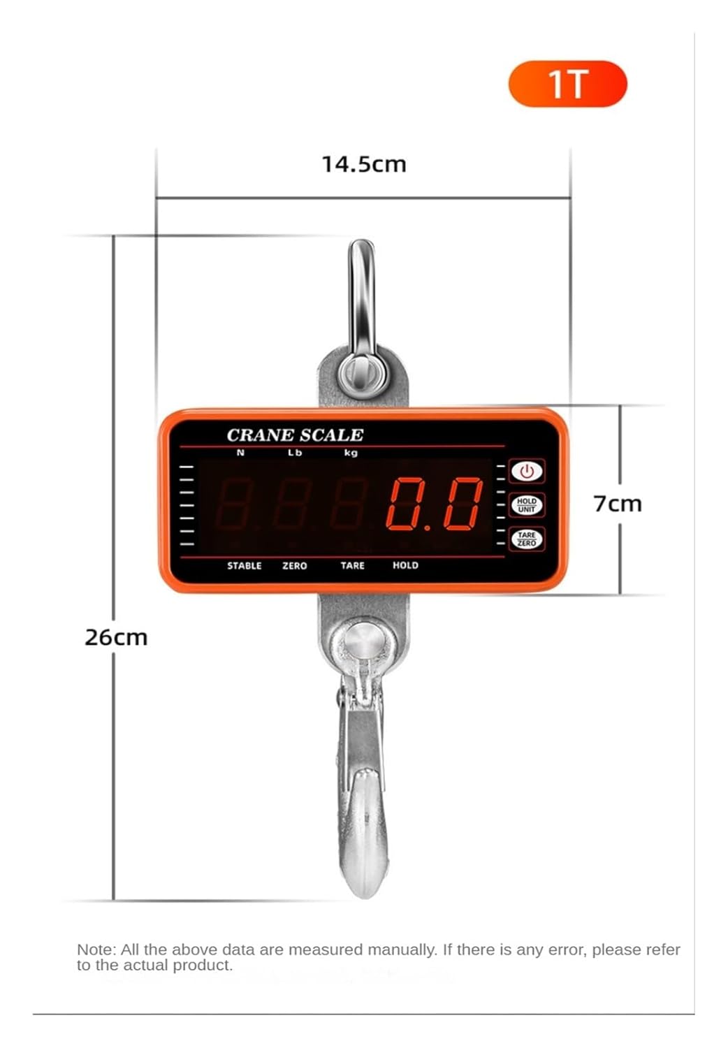Crane Scale, 1500kg/1000kg/500kg Digital Crane Scale with 65ft Remote Control Heavy Duty Hanging LED Industrial Hook Weighing Scales,Convenient Operation(500KG Orange)