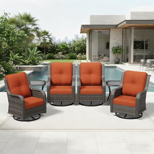 Image of Joyside 6 Piece Wicker Patio Furniture Set, Outdoor Swivel Rocker Patio Chairs with High Back, Deep Seating, Wide Armrest, Thickened Cushions, Outdoor Furniture for Deck, Porch Use
