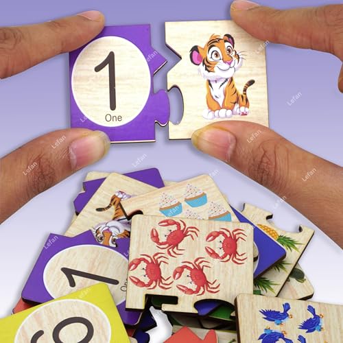 Image of Lefan Alphabet and Number Block Joint Puzzle Wooden Jigsaw Puzzle Toy for Toddlers - Learn A-Z & 1-10 Matching Blocks - Educational Montessori Learning Toy for Kids Age 2 3 4 5 6 Years