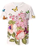 Men T-Shirts, Fashion Funny 3D Cartoon Butterfly Flowers Printed Short Sleeve Shirts Round Neck 3D P