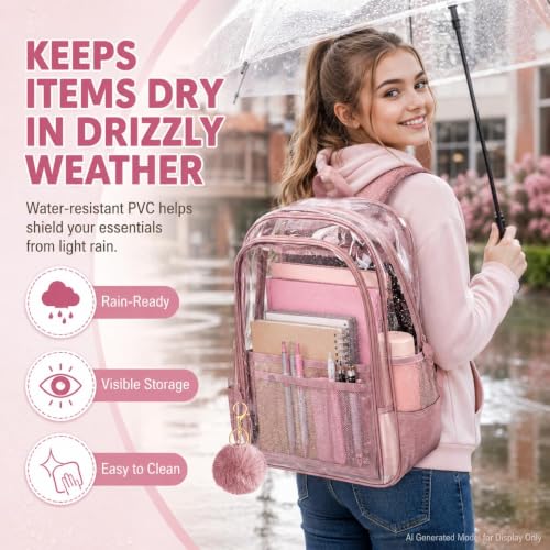 Image of AGSDON Clear Backpack, Heavy Duty Transparent Bookbag, See Through PVC Backpacks for Women Men