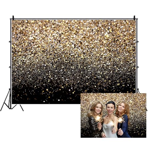 Ttincceer Or Scintillant Toile de Fond 300x200cm Bokeh Taches dorées Fond Scintillant Noir Or thème Luxe Anniversaire fête de Mariage Photographie Toile de...