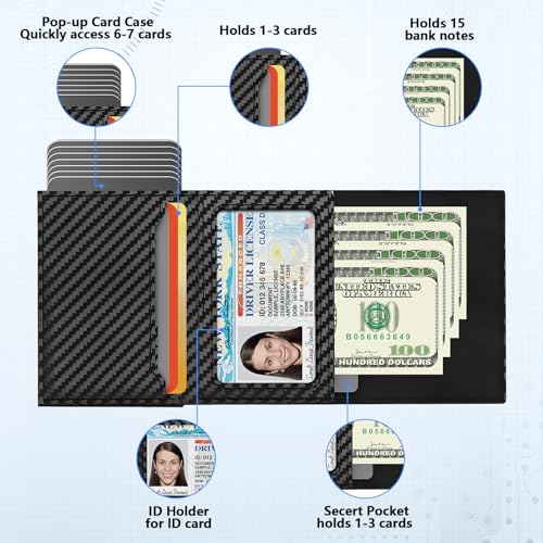 Credit Card Holder RFID Blocking Pop Up Aluminum Men Card Wallet 12+ Cards with ID Window, Cash Slot,Magnetic Closure Father's Day Gifts3