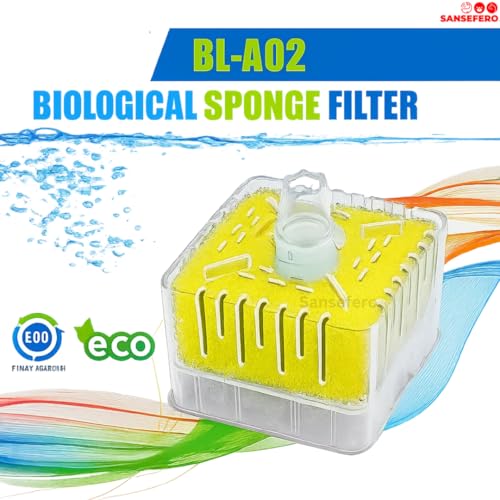 Image of SANSEFERO BL-A02 Biological Sponge Filter for Aquarium with 2mm L Tube Air-Powered Oxygen Bubble Filter Bio Sponge for Shrimp Tanks,Bowl, Fish Tank Quiet & Gentle (No Motor Added)