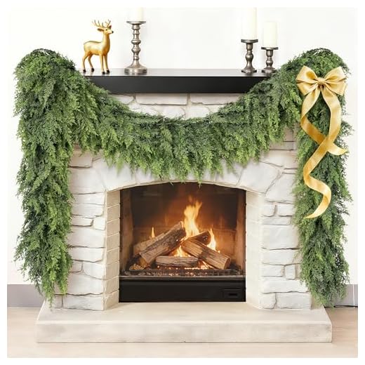 Christmas Garland Real Touch Cedar Garland Christmas Decorations 9 ft Soft and Lush Realistic Faux Pine Garlands for Mantle, Table, Stairs, Doorframe, Fireplace Indoor Outdoor Holiday Decorations