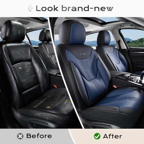 Image of Coverado Car Seat Covers Full Set, Front Seat Covers with Lumbar Support and Back Seat Cover Waterproof Leather Automotive Seat Cover, Universal Car Interior Protectors Cushion for Most Cars