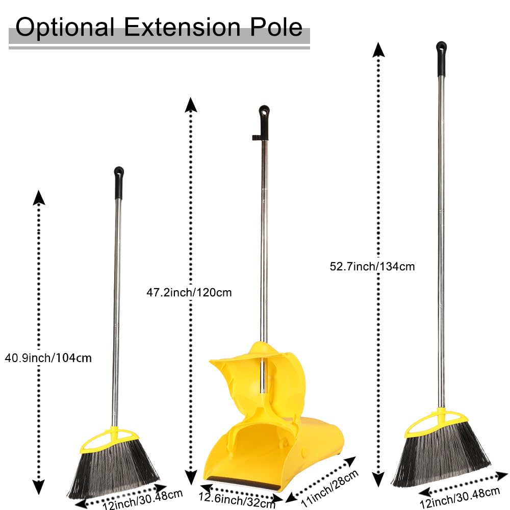 Scopa resistente per esterni e paletta, manico lungo 145 cm, scopa resistente con setole rigide, per la pulizia dei pavimenti, garage, patio, giardino, casa e cucina, paletta e spazzola