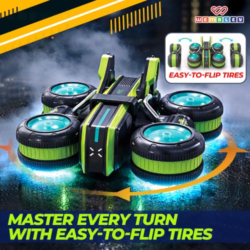 Image of Wembley Blaze RC Drift Car for Kids - 2.4GHz Remote Control Car, 4WD Stunt Car with 360 Rotation, LED Lights, Easy-Flip Tires, Rechargeable Battery, Racing Toy Gift for Boys & Girls 3-14 Years