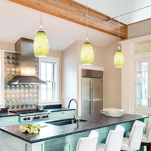 Image of GO&SO Green Glass Lamp Shade Set of 2,7.8 inch H x 4 inch D,Oval Pendant Light | 1.57 inch Fitter E26 Base,Chandelier Shades for Kitchen Island,Hanging Light Shades,Hand-Blown Art Fixtures