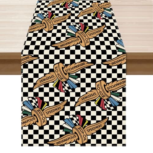 XCHI Race Car Black White Checkered Table Runner Table Decorations for Party Home Kitchen Dining Holiday Decor 13x72 Inch