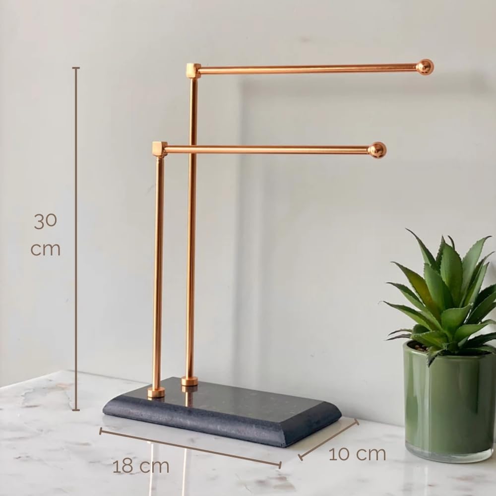 MASON HOME Melrose Hand Towel Stand - Black & Rose Gold 1pc |Heavy Marble Base | Easy to Use | Bathroom - Kitchen - Bedroom - Washbasin | Towel - Kitchen Roll - Paper Towel | Décor | Organizer | Stand 1