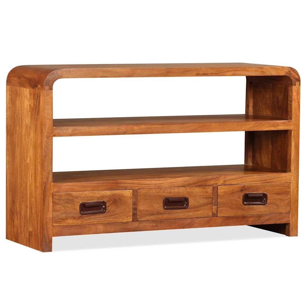 Mueble TV de madera maciza acacia 90x30x55 cm con 2 estantes y 3 cajones