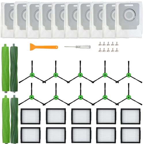 Image of LOVECO Replacement Accessories Compatible for iRobot Roomba I & J Series, i8+ i7+ i6+ i5+ i4+ i3+ i2+ i1+ j8+ j7+ j6+ j5+, 2 Set Multi-Surface Rubber Brush, 10 Filter, 10 Side Brush, 10 Dust Bag