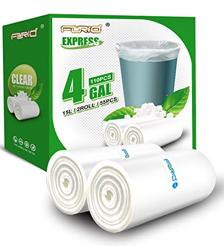 Clear Small Trash Bags 4 Gallon Garbage Bags FORID Wastebasket Bin Liners 110 Count Plastic Trash Bags for Bathroom Bedroom Office Trash Can 15 Liters