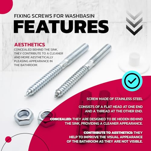 DOJA Barcelona | Spülbecken Befestigungsschrauben | M8x100 | 2er Pack | Waschbecken Befestigungsset, Spülbeckenbefestigungsschrauben, Toilette Befestigung, Ersatzteile Befestigung Waschtisch