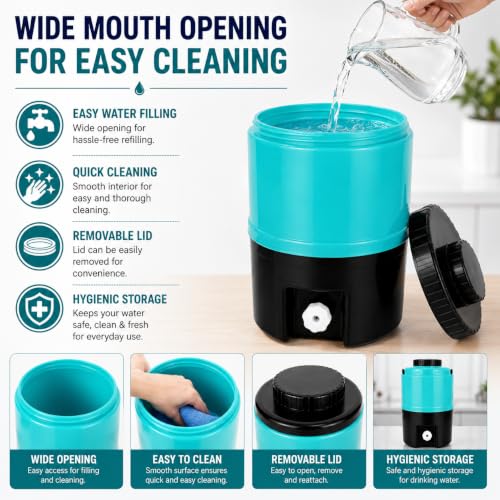 Image of Plastic Water Jug | Food Grade | Insulated Water jug Cool Chilled Water Camper jar (Blue & Black, 20 litres)