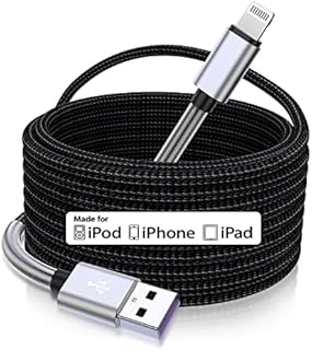 15 Ft Extra Long iPhone Charger Cord, [Apple MFi Certified] iPhone Charging Cable, 2.4A Nylon Braided Lightning Cable for iPhone 12/11 Pro Max/ 11 Pro/XS Max/XS/XR/X/ 8 Plus/ 8/7/ 6/5 -Silver