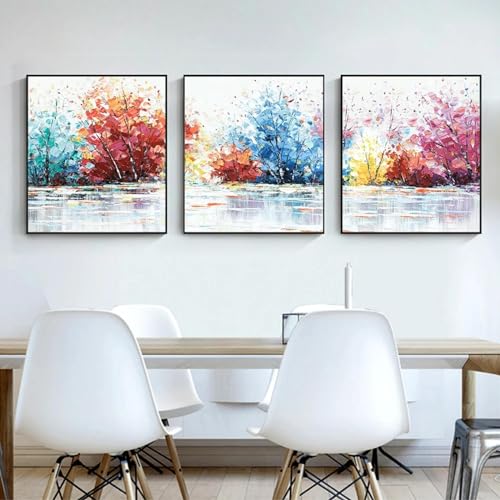 Images pour salon fleurs abstraites triptyque 70x70 cm décoration murale