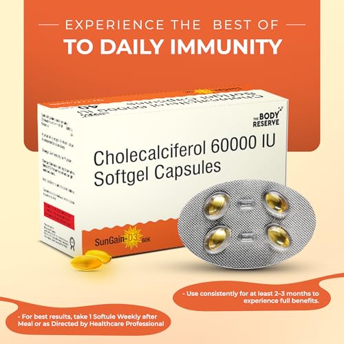 Image of The Body Reserve Vitamin D3 60000 IU - Vitamin D3 Supplements for Men & Women Cholecalciferol Capsules for Bones & Immune Health- 40 Soft gel capsules (once a week use)