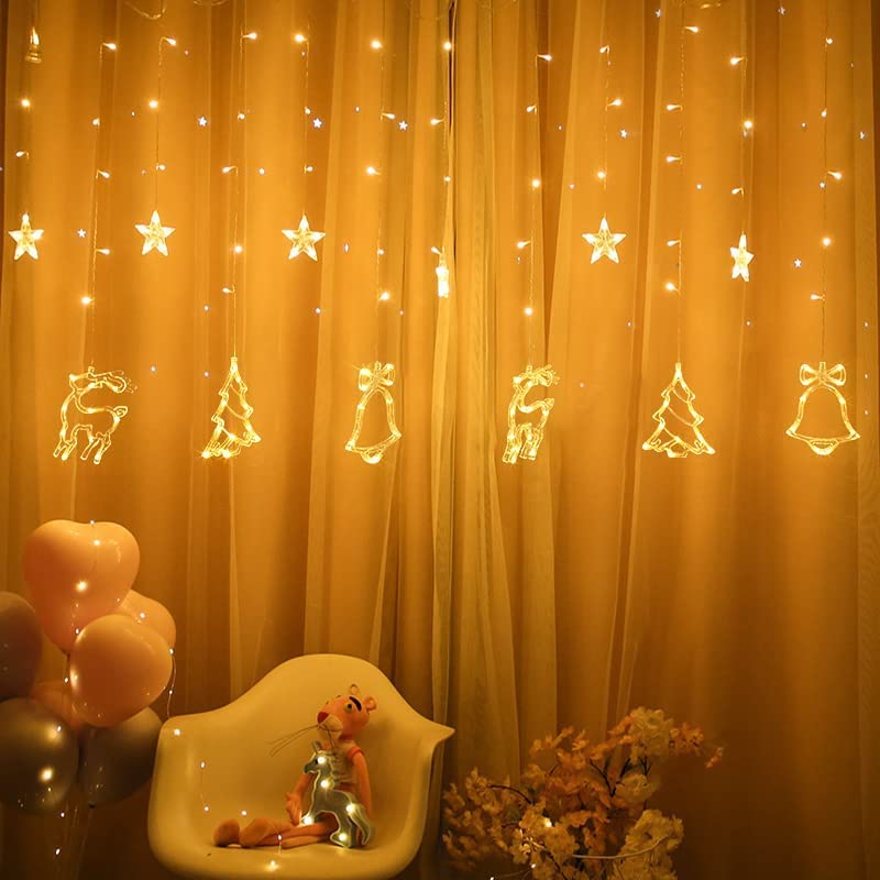 HLIAZJM Luces de Cortina Navideña,138LEDPatrón de Navidad Guirnalda,Led Cortina Cadena de...