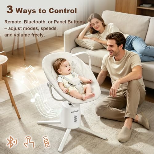 Image of Zoicay Baby Swing,Baby Swings for Infants with 3 Modes & 5 Speeds, BT Enabled App & Remote Control, Electric Swing - 6 Melodies and 3 Timer Setting, 2 Seat Positions and 5-Point Harness Swing (White)
