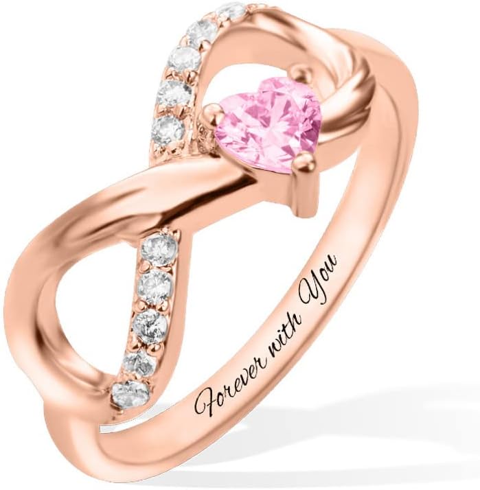NICEDREAM Custom Engraved Infinity Ring for Women Sterling Silver Promise Rings with Birthstone Engagement Ring for Her Mother Daughter Band Ring Women's Infinity Ring Mom Wife Jewelry Gifts