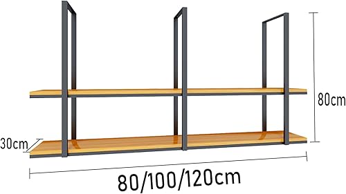 Miniatura 3 de Shelves Hanging Floating Shelf - 2 Tier Solid Wood Ceiling Shelf Wrought Iron Plant Rack, for Display Plants, Books, Tableware, Decorative Rack,