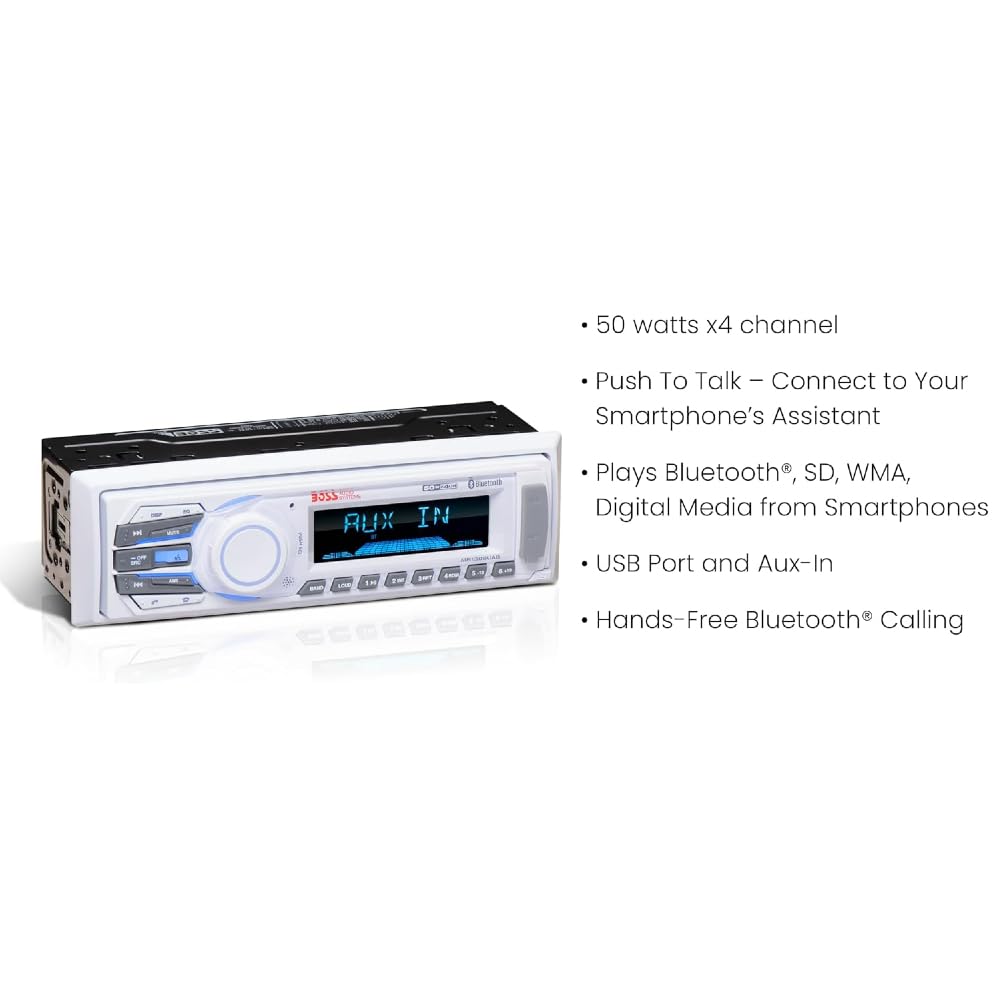 Kit Set para Boss Audio Systems MR1308UAB Radio Single DIN, Receptor Digital Am/FM, estéreo, AUX/USB/MP3, con Bluetooth, para embarcaciones y Botes, 1 Unidad + Accesorios gratuitos