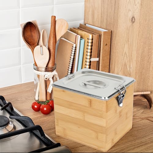 Kitchen Compost Bin,Organic Waste Bin Stainless Steel Food Waste Bin with Cover & Woodenbox,Dishwasher Safe Kitchen Countertop Compost Bin (3L) - Image 7