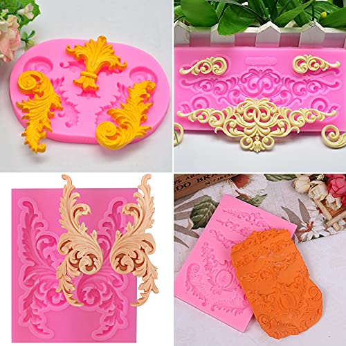 Rainmae 5 Pcs Baroque Style Curlicues Scroll Lace Fondant Silicone Mold, Relief Flower Lace Mould Filigree Mold 3D Sculpted Decoration, Cupcake Topper, Jewelry, Polymer Clay, Crafting Projects - Image 6