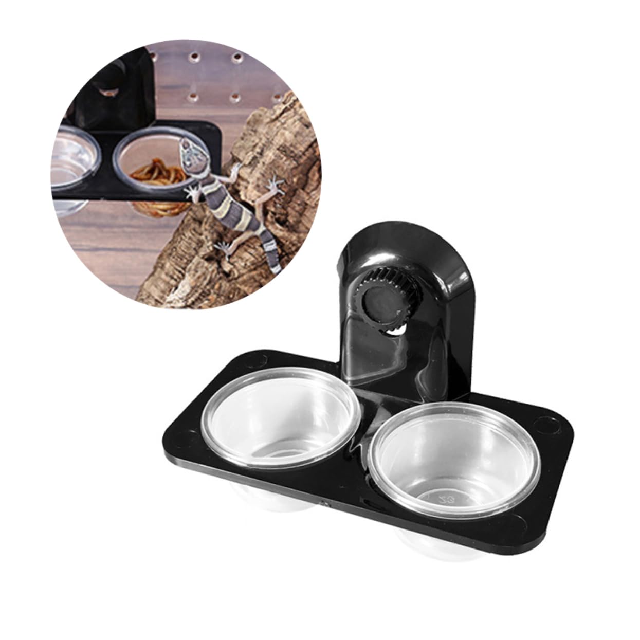 LIOOBO 1Pc Pet Reptile Feeder Bowl with Double Screw Pattern Durable Plastic Water and Food Basin for Lizards Turtles and Crickets Multi Functional Feeding Supplies