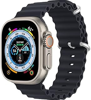 GBPOOT Ocean Band Compatible with Apple Watch Ultra Straps 49mm 45mm 44mm 42mm,Women Men,Adjustable Silicone Replacement Sport Strap for iWatch Series 8/7/6/5/4/3/2/1/SE,Midnight