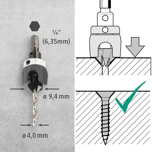 wolfcraft Terrassenbohr-Set 6960000 I Für gleichmäßige Verschraubung von Terrassendielen