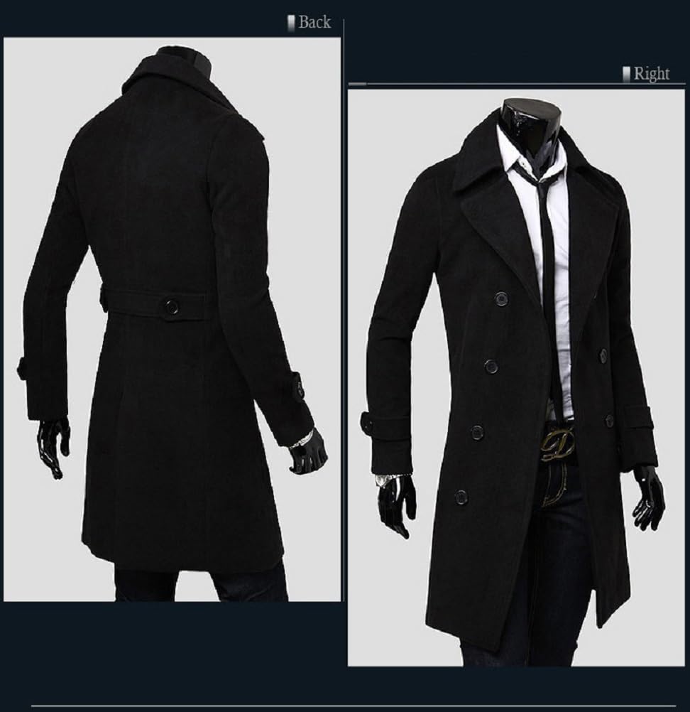 Manteau en Laine pour Homme Long Manteau Veste en Laine Trench Coat Chaud Vêtements Deux Boutonnages Pardessus Parka Coupe Vent Outerwear Vintage Blousons