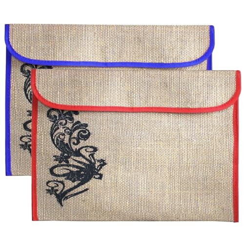 Image of Shuban Jute Document File Folder | Eco-Friendly A4 Size Envelope Folder with Velcro Closure | Multipurpose Certificate, Office, School & Travel Document Organizer (Style - 3 - Jute Folder- 2 Pcs)