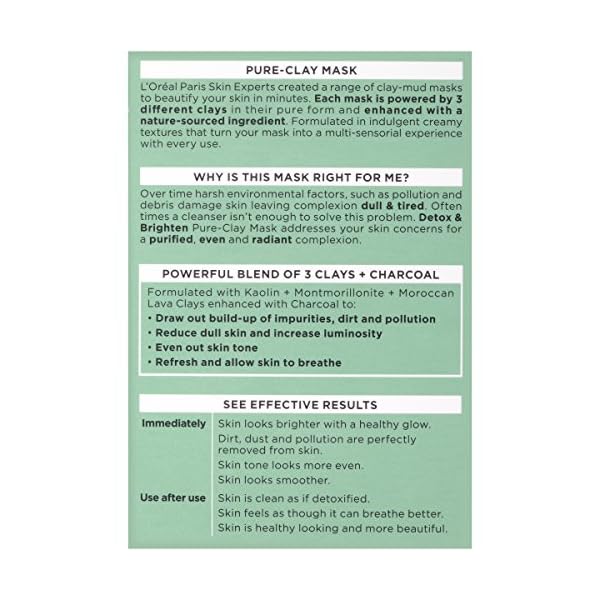 L'Oreal Paris Skincare Pure Clay Face Mask with Charcoal for Dull Skin to Detox & Brighten Skin, Clay Mask, at home face mask, 1.7 oz.