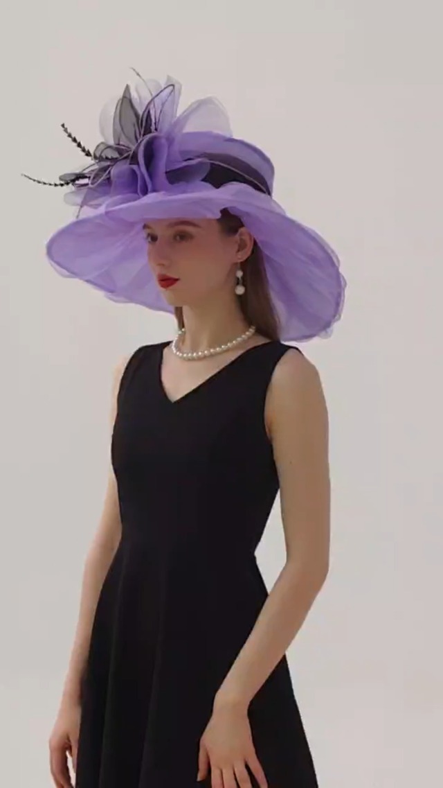 Sombrero femenino de organza para fiesta y boda miniatura 6