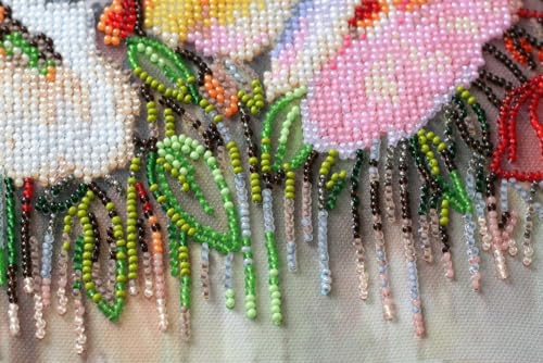 Image of Wizardi Bead Embroidery Kit - Delicate Flowers. Colorful Beads, Beading Needles. DIY Kit. Embroidery for Beginners. Home Decor. AB-805 Abris Art