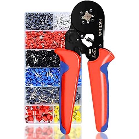 Ferrule Crimping Tool Kit,AWG23-7(0.25~10mm²) Self-Adjustable Ratchet Wire Crimping Set,Ferrule Crimper Plier with 1200PCS Wire Terminals Crimping Connectors Wire End Ferrules Cover
