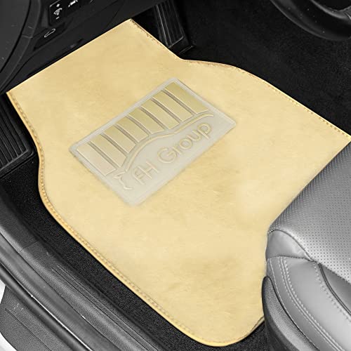 Image of FH Group Universal Fit Full Set Doe16 Faux Rabbit Fur Automotive Floor Mats fits most Cars, SUVs, Trucks and Vans Beige