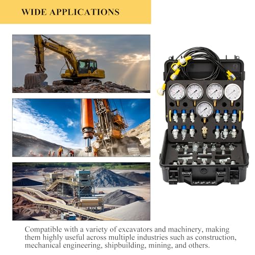 Image of Hydraulic Pressure Test Kit, 5 Gauges(150 /1500 /4000 /6000 /10000 PSI) & 13 Test Couplings & 14 Tee Connectors & 5 Test Hoses, Hydraulic Pressure Gauges, for Excavator, Construction, Machinery