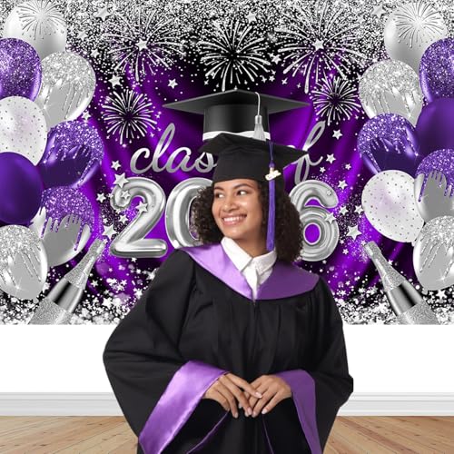 Fondo Mocsicka para Graduación 7x5ft Morado miniatura 3
